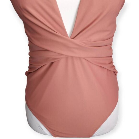 CUPSHE BOHO RHAPSODY PLUNGE RUCHED PINK ONE PIECE SWIMSUIT SZ.M NWT. - Picture 5 of 11